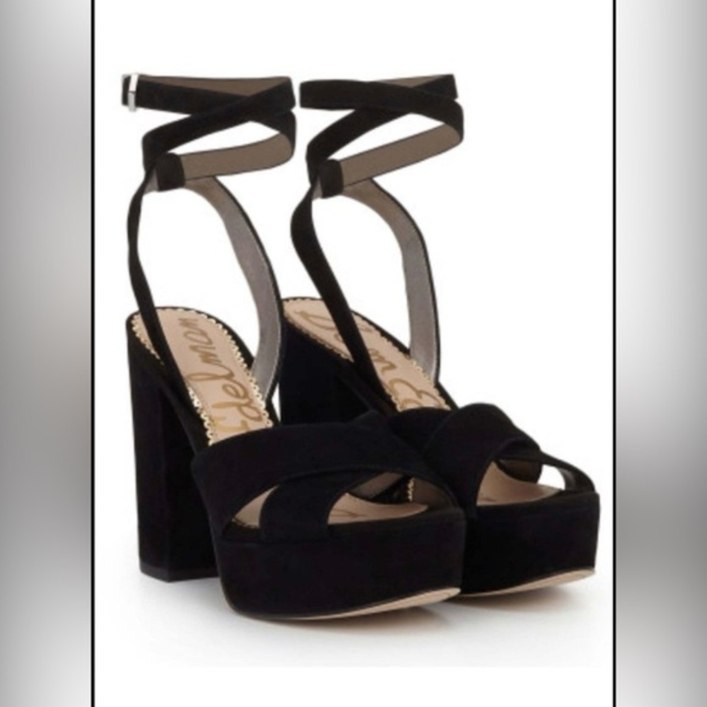 Sam Eldelman Mara strappy platform heels black